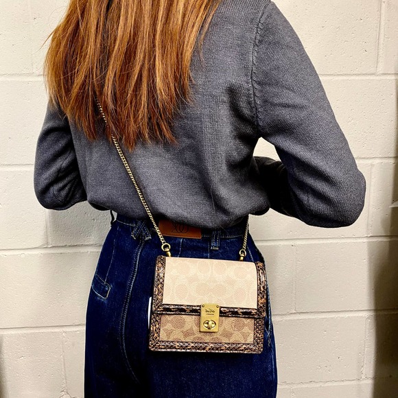 Coach 89237 Hutton Belt Bag In Blocked Signature Canvas With Snakeskin Detail - Picture 8 of 10